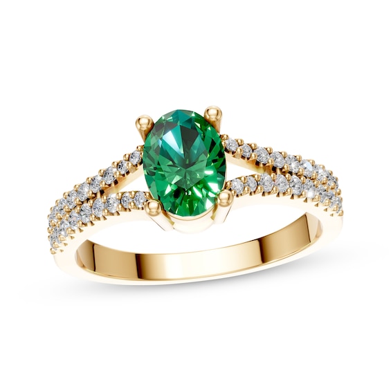 KAY Lab-Grown Diamonds & Oval-Cut Lab-Created Emerald Ring 1/4 ct tw 10K Yellow Gold
