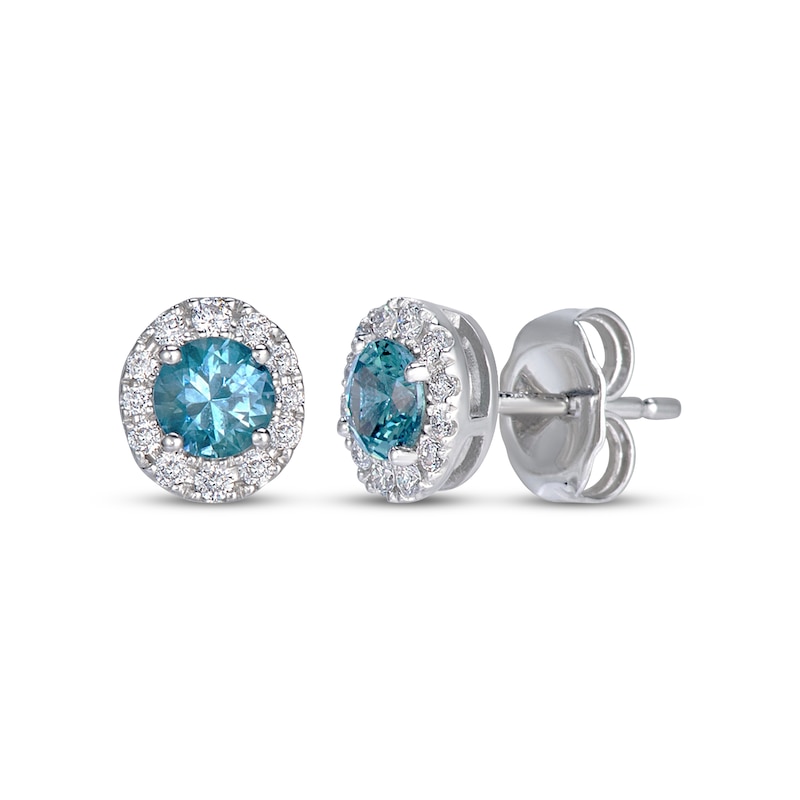 Main Image 1 of Le Vian Natural Montana Sapphire Stud Earrings 1/6 ct tw Diamonds 14K Vanilla Gold