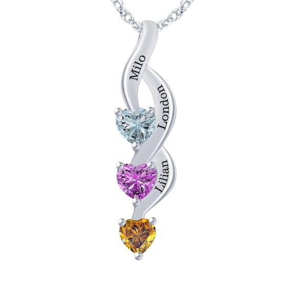Mother's Heart-Shaped Family Birthstone Drop Necklace (1-3 Stones and 2-3 Lines)