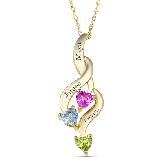 Family & Mother's Cascading Heart-Shaped Birthstone Necklace (1-3 Stones and Lines)