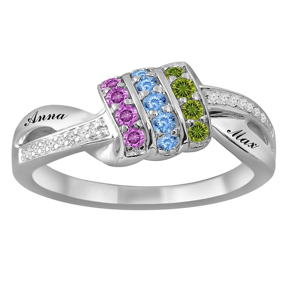1/15 Carat t.w. Diamond and Birthstone Family & Mother's Ring