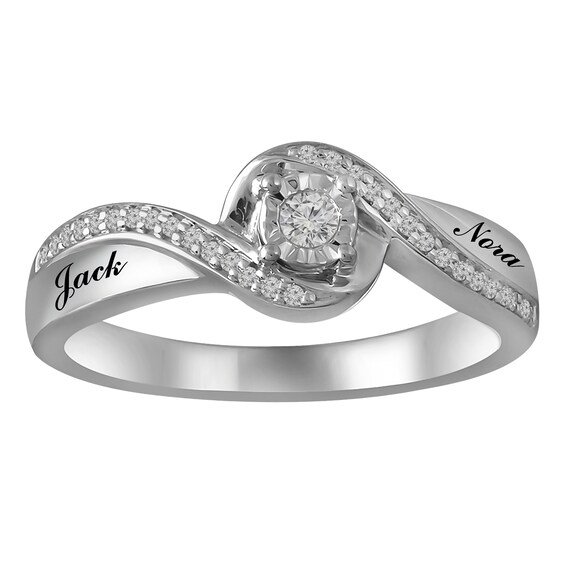 1/8 ct tw Diamond Promise Ring with Bypass Swirl (2 Lines)