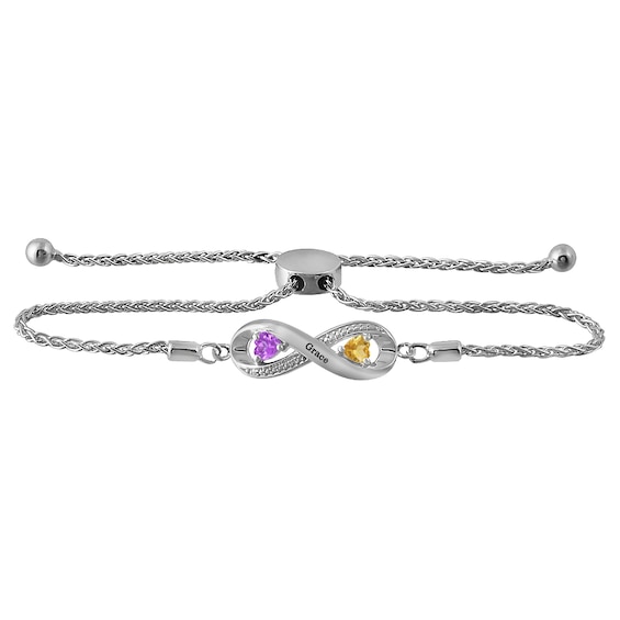 Couple's Birthstone Bolo Bracelet (2 Stones and 1 Line)