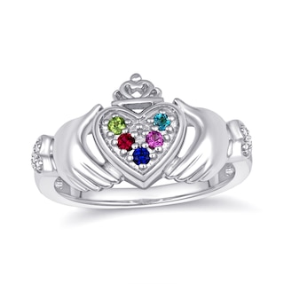 Birthstone Claddagh Family & Mother's Ring (1-5 Stones and 2 Lines)