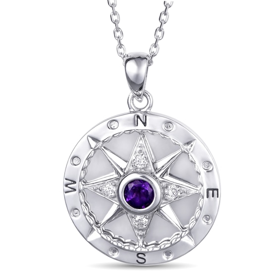 Birthstone and 1/15 ct tw Diamond Compass Necklace (1 Stone and 3 Lines)