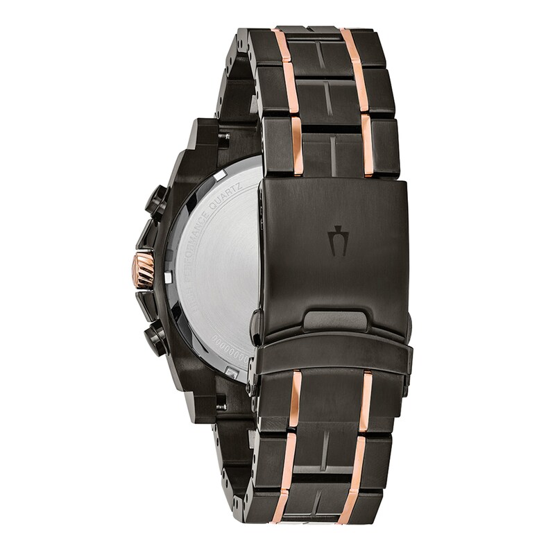 bulova men's black and rose gold precisionist watch