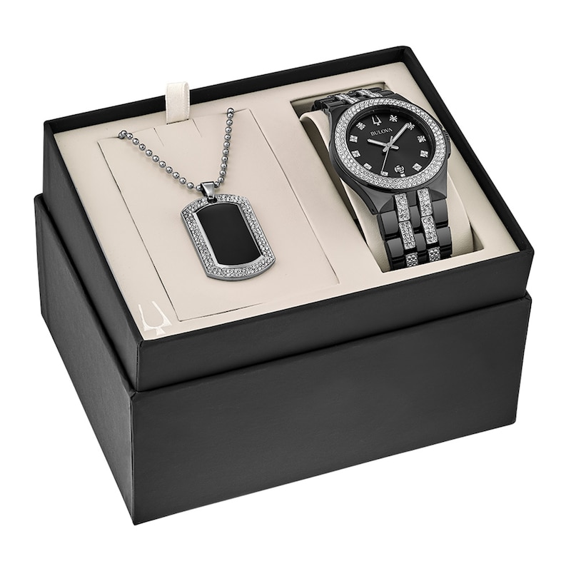 Main Image 1 of Bulova Men's Black IP Watch & Dog Tag Boxed Set 98K101