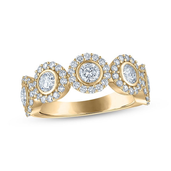 Lab-Grown Diamonds Five-Stone Halo Anniversary Ring 1-1/2 ct tw 10K Yellow Gold