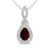 Thumbnail Image 1 of Pear-Shaped Garnet & White Lab-Created Sapphire Drop Necklace Sterling Silver 18"