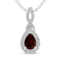 Pear-Shaped Garnet & White Lab-Created Sapphire Drop Necklace Sterling Silver 18"