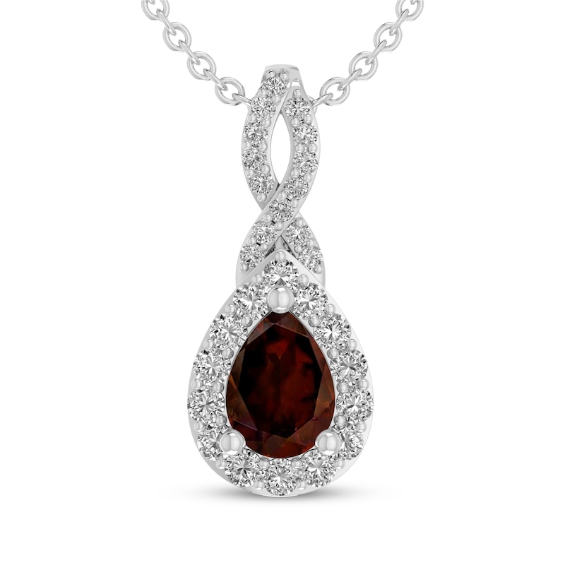 Main Image 1 of Pear-Shaped Garnet & White Lab-Created Sapphire Drop Necklace Sterling Silver 18"