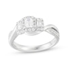 Thumbnail Image 1 of Emerald-Cut Diamond Three-Stone Halo Engagement Ring 5/8 ct tw 14K White Gold