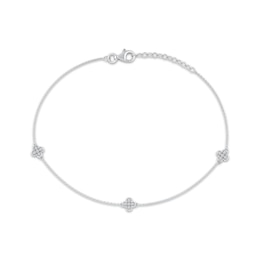 Diamond Clover Station Anklet 1/8 ct tw 10K White Gold 10"