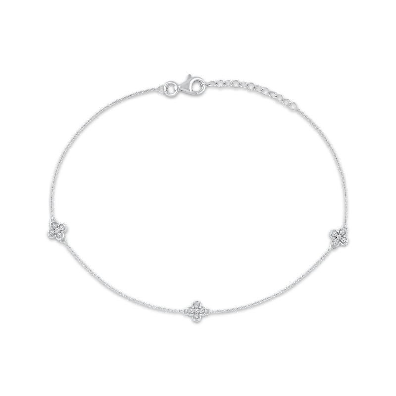 Main Image 1 of Diamond Clover Station Anklet 1/8 ct tw 10K White Gold 10"