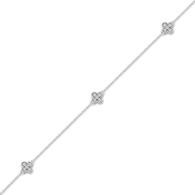 Main Image 2 of Diamond Clover Station Anklet 1/8 ct tw 10K White Gold 10"