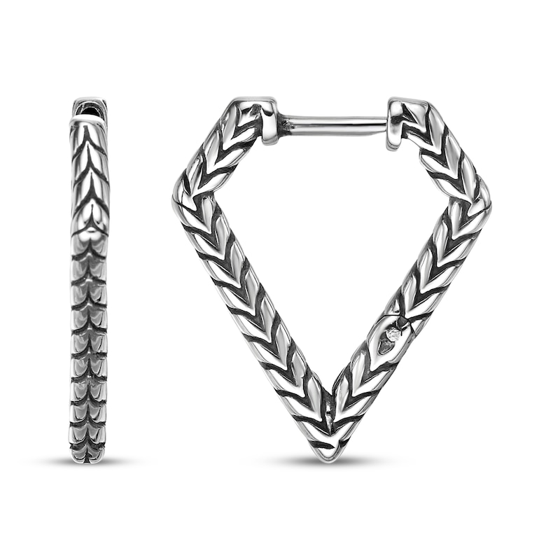 Main Image 3 of Men's Patterned Quadrilateral Hoop Earrings Stainless Steel
