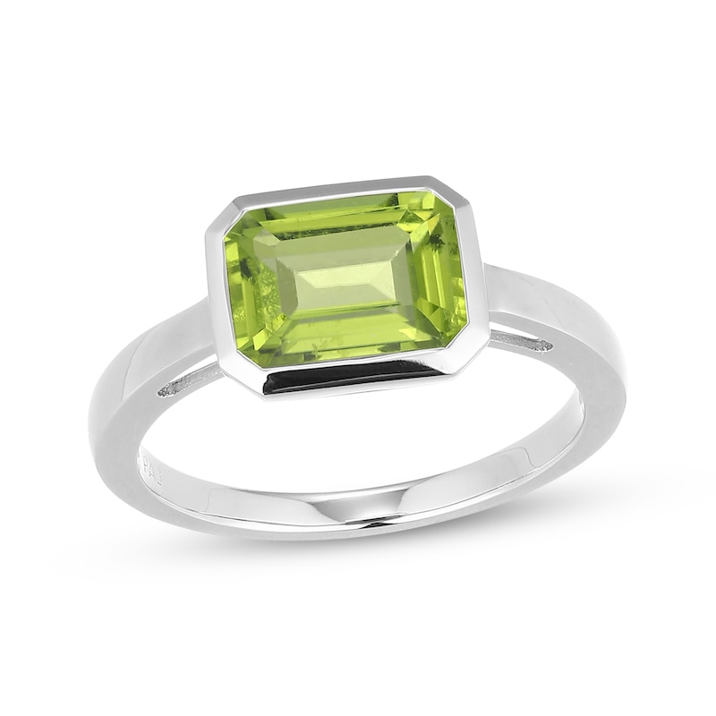 Main Image 1 of STUDIO BY KAY Emerald-Cut Peridot Bezel-Set Solitaire Ring Sterling Silver