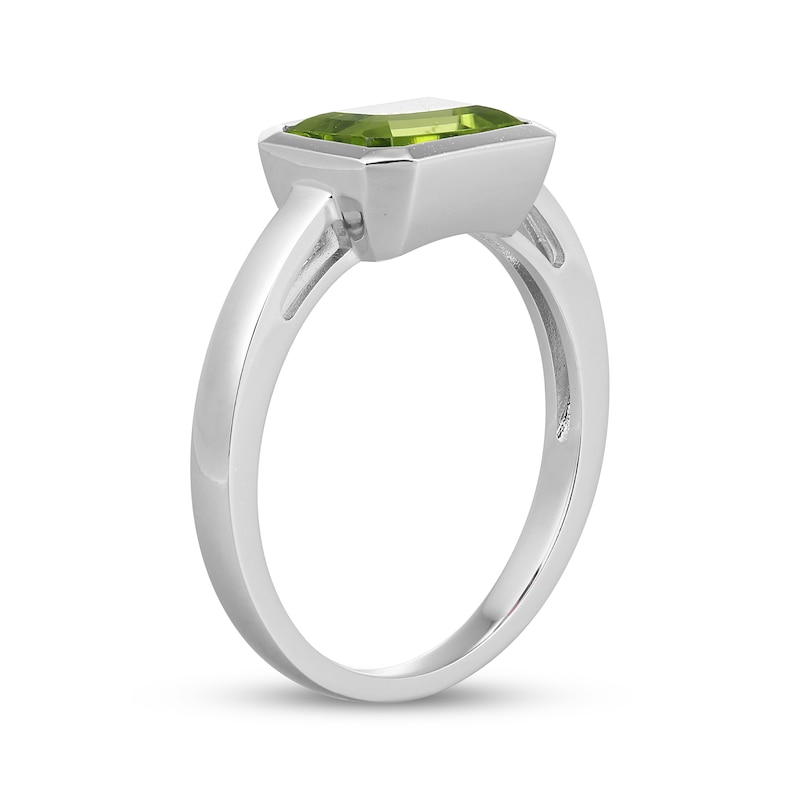 Main Image 2 of STUDIO BY KAY Emerald-Cut Peridot Bezel-Set Solitaire Ring Sterling Silver