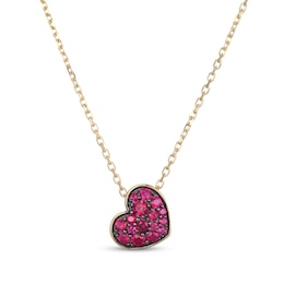 Lab-Created Ruby Tilted Heart Necklace 10K Yellow Gold 18"