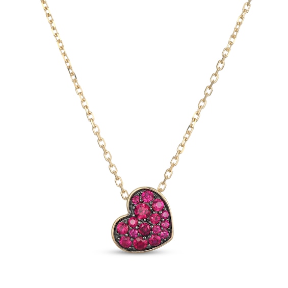 Lab-Created Ruby Tilted Heart Necklace 10K Yellow Gold 18"