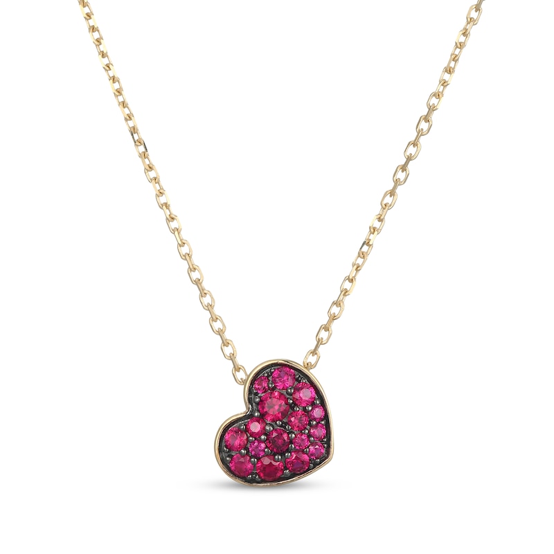 Main Image 1 of Lab-Created Ruby Tilted Heart Necklace 10K Yellow Gold 18"