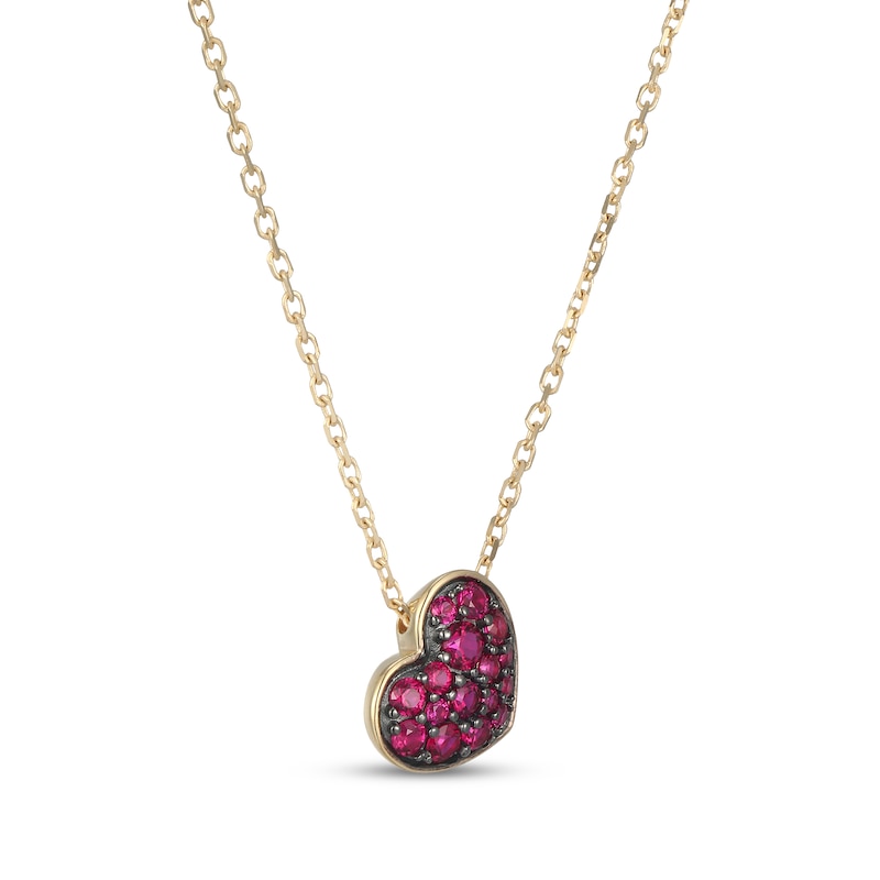 Main Image 2 of Lab-Created Ruby Tilted Heart Necklace 10K Yellow Gold 18"
