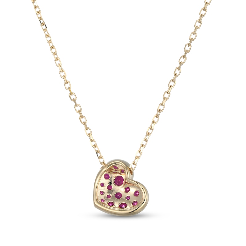 Main Image 3 of Lab-Created Ruby Tilted Heart Necklace 10K Yellow Gold 18"
