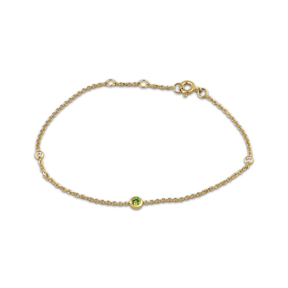 STUDIO BY KAY Peridot & White Lab-Created Sapphire Bezel-Set Bracelet 24K Yellow Gold Vermeil Sterling Silver 7.5"
