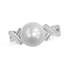 Thumbnail Image 1 of Cultured Pearl & White Lab-Created Sapphire Crossover Shank Ring Sterling Silver