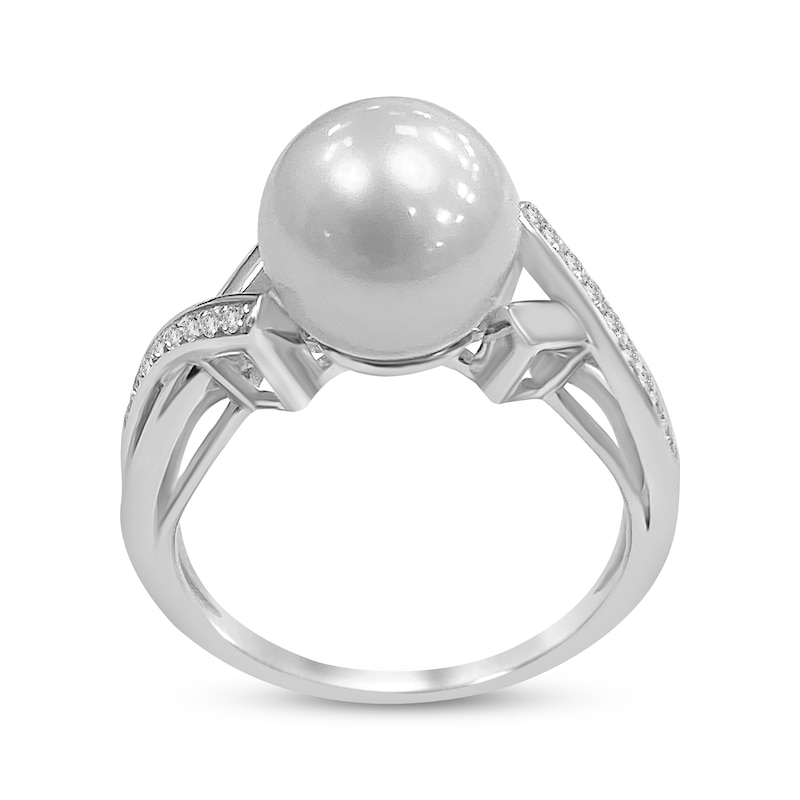 Main Image 2 of Cultured Pearl & White Lab-Created Sapphire Crossover Shank Ring Sterling Silver