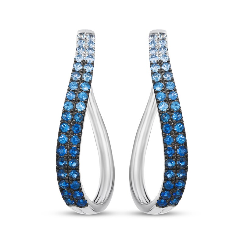 Main Image 2 of Le Vian Denim Ombré Sapphire Curved Hoop Earrings 14K Vanilla Gold