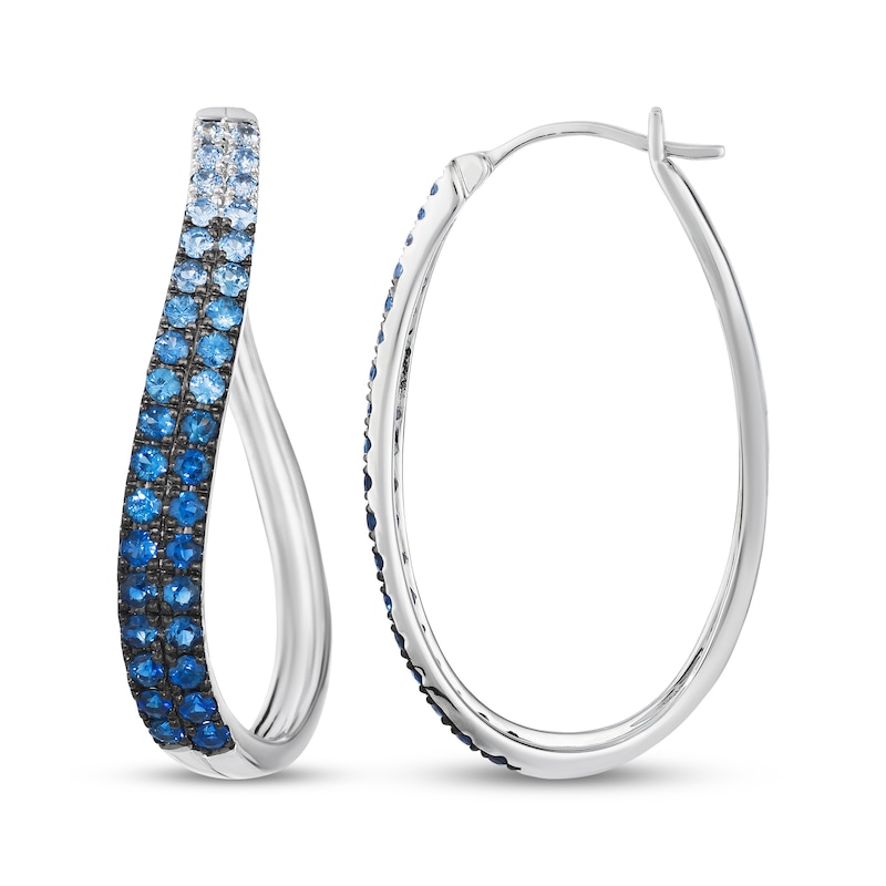 Main Image 3 of Le Vian Denim Ombré Sapphire Curved Hoop Earrings 14K Vanilla Gold