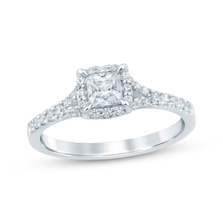 Now + Forever Lab-Grown Diamonds Princess-Cut Halo Engagement Ring 3/4 ct tw 14K White Gold