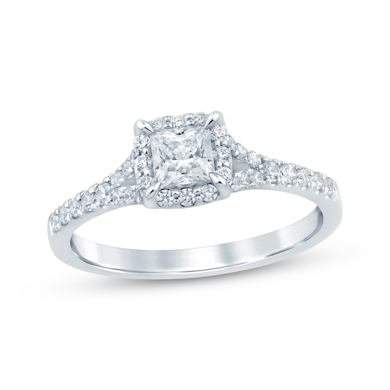 Now + Forever Lab-Grown Diamonds Princess-Cut Halo Engagement Ring 3/4 ct tw 14K White Gold