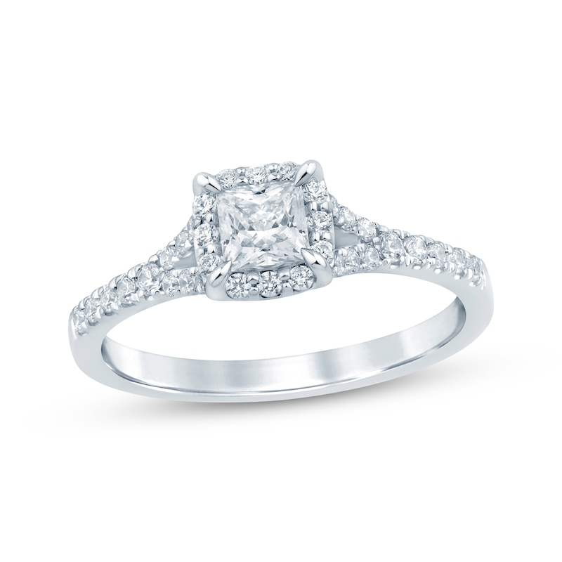 Main Image 1 of Now + Forever Lab-Grown Diamonds Princess-Cut Halo Engagement Ring 3/4 ct tw 14K White Gold