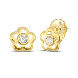 Children's Cubic Zirconia Flower Frame Stud Earrings 14K Yellow Gold