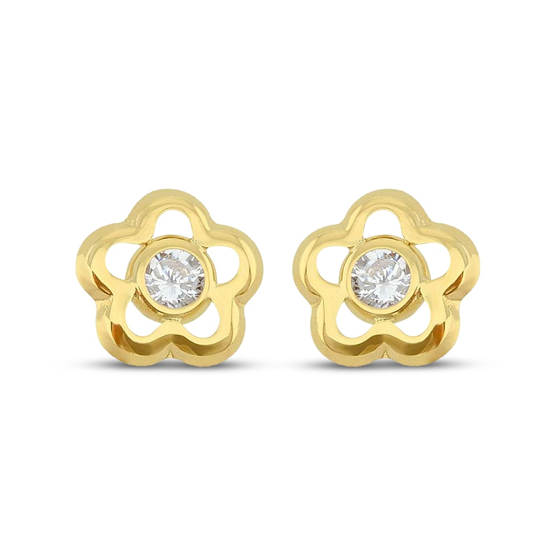 Main Image 2 of Children's Cubic Zirconia Flower Frame Stud Earrings 14K Yellow Gold