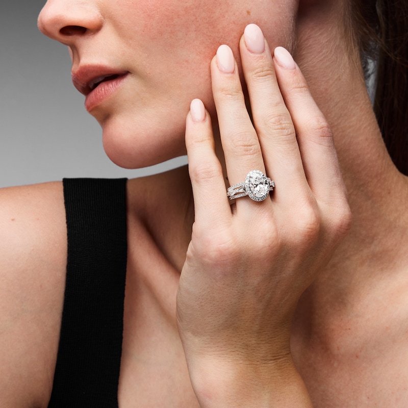 Main Image 4 of KAY Bow Collection Oval-Cut Lab-Grown Diamond Halo Engagement Ring 3-5/8 ct tw 14K White Gold