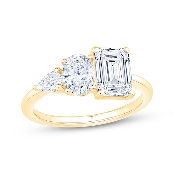 Now + Forever Emerald-Cut, Oval-Cut & Pear-Shaped Lab-Grown Diamond Engagement Ring 2-1/6 ct tw 14K Yellow Gold