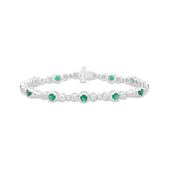 KAY Lab-Grown Diamonds & Lab-Created Emerald Station Bracelet 1-1/2 ct tw Sterling Silver 7.25"