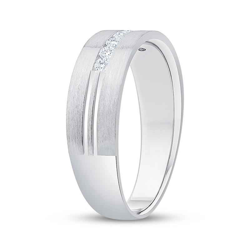 Main Image 2 of Men's Diamond Seven-Stone Brushed Anniversary Ring 1/4 ct tw 10K White Gold