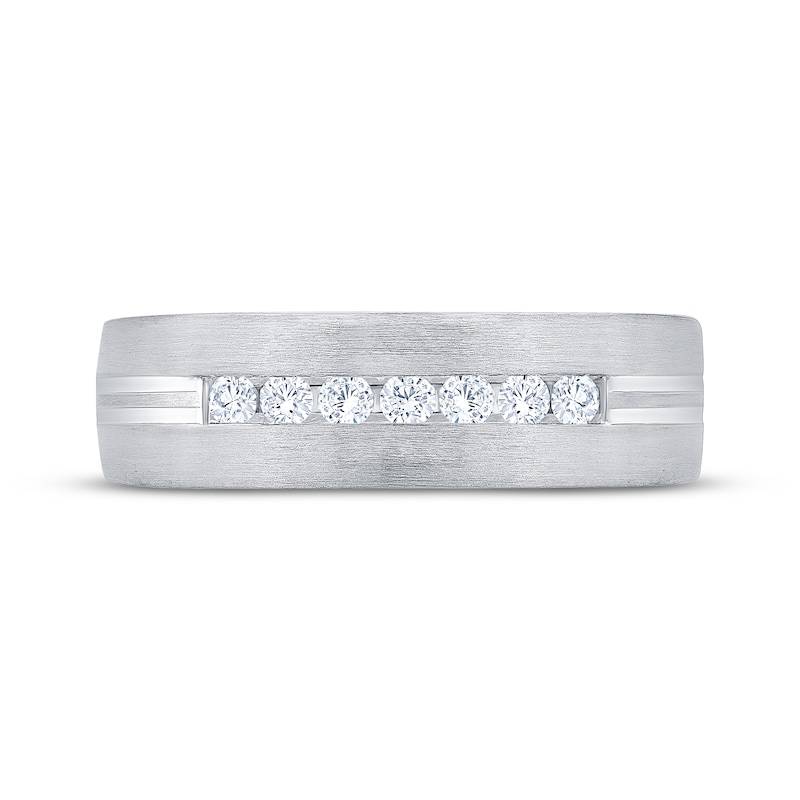 Main Image 3 of Men's Diamond Seven-Stone Brushed Anniversary Ring 1/4 ct tw 10K White Gold