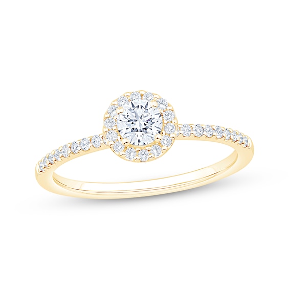 Now + Forever Round-Cut Diamond Halo Engagement Ring 1/2 ct tw 14K Yellow Gold