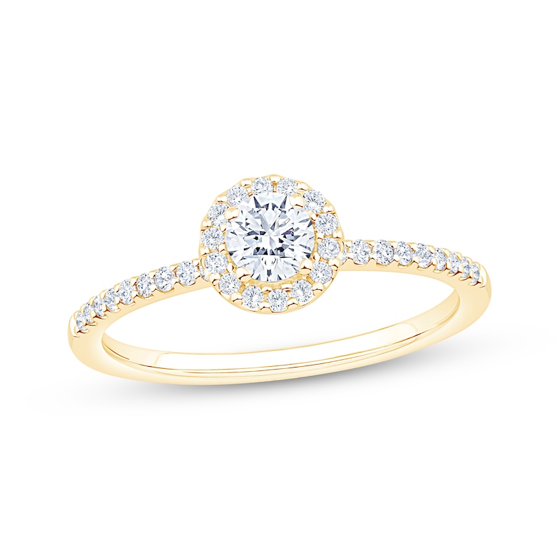 Main Image 1 of Now + Forever Round-Cut Diamond Halo Engagement Ring 1/2 ct tw 14K Yellow Gold