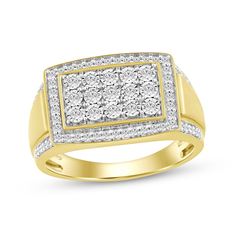 Main Image 1 of Men's Multi-Diamond Elongated Cushion Frame Ring 1/2 ct tw 18K Gold-Plated Sterling Silver