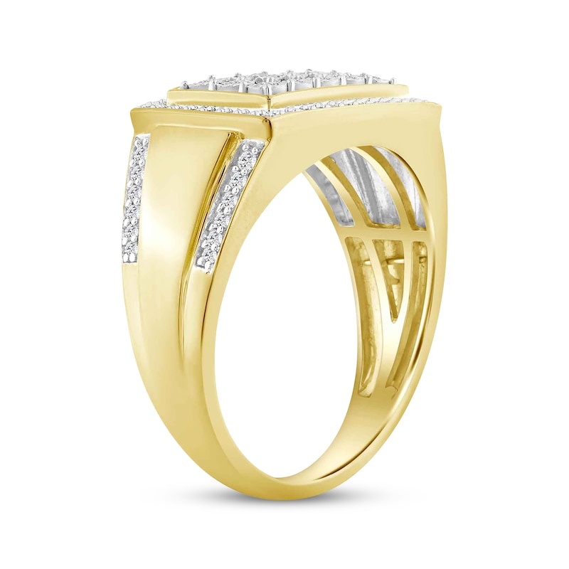 Main Image 2 of Men's Multi-Diamond Elongated Cushion Frame Ring 1/2 ct tw 18K Gold-Plated Sterling Silver