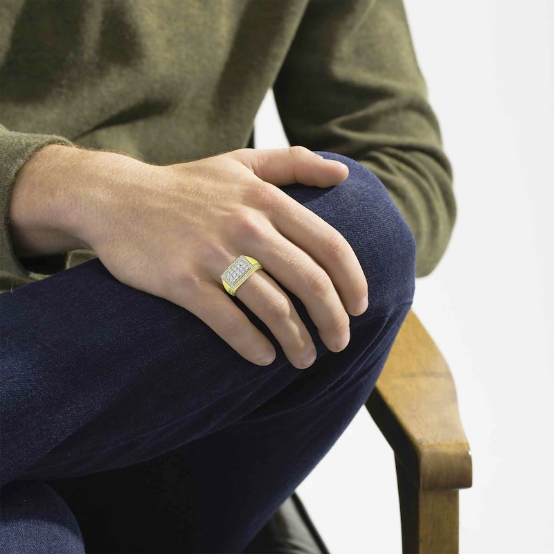 Main Image 3 of Men's Multi-Diamond Elongated Cushion Frame Ring 1/2 ct tw 18K Gold-Plated Sterling Silver