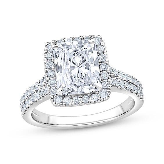 Now + Forever Lab-Grown Diamonds Radiant-Cut Halo Engagement Ring 3 ct tw 14K White Gold