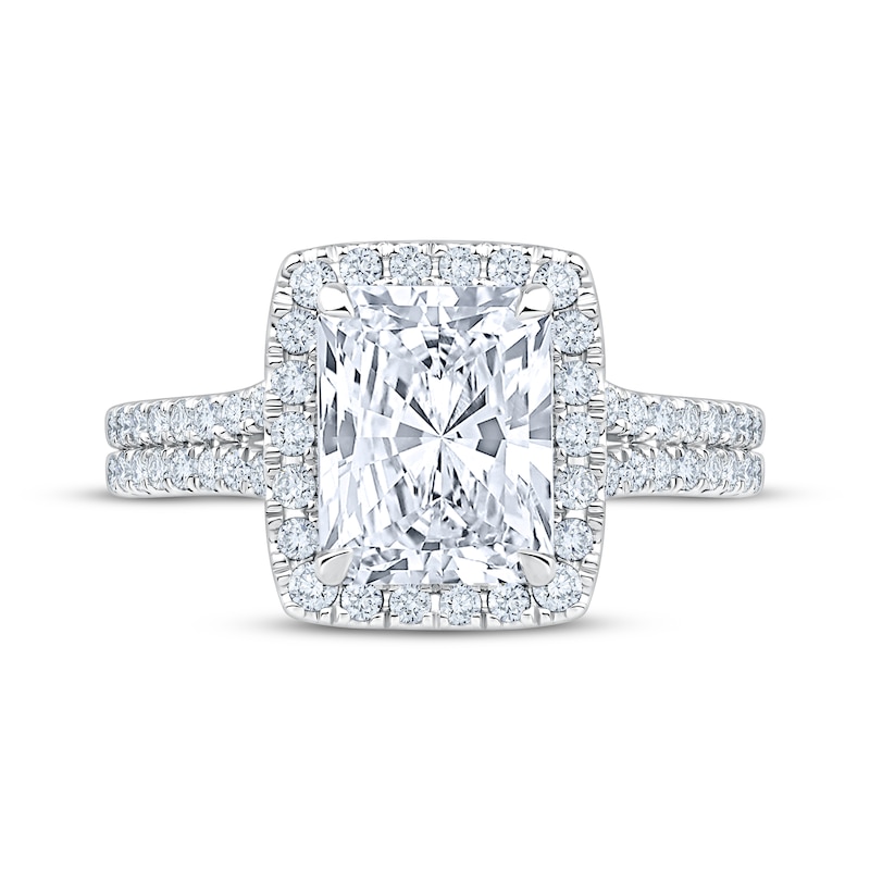 Main Image 3 of Now + Forever Lab-Grown Diamonds Radiant-Cut Halo Engagement Ring 3 ct tw 14K White Gold