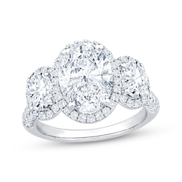 Memories Moments Magic Lab-Grown Diamond Oval-Cut Halo Three-Stone Engagement Ring 4-5/8 ct tw 14K White Gold